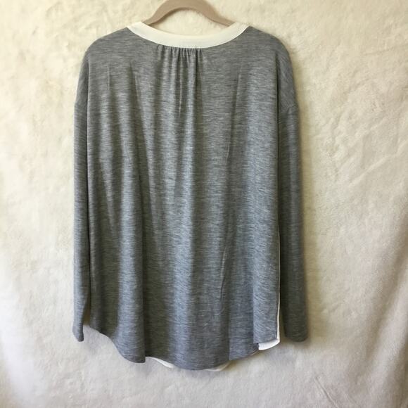 LOFT White Colorblock V-Neck Mixed Media Top - Picture 6 of 8